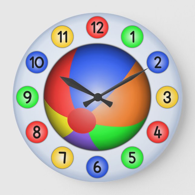 Kids Room Fun Beach Ball große runde Wall-Uhren Wanduhr (Vorderseite)