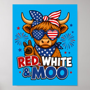 Kids Rot Weiß Moo Highland Kuh 4. Juli Poster