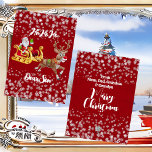 Kids Santa Christmas Rentier Sleigh Snowflake Rot Feiertagskarte<br><div class="desc">Rote Niedliche Weihnachtskarte für die Begrüßung Ihrer Lieben. Hier finden Sie den Weihnachtsmann, Rentiere und Schneeflocken für Weihnachtsfeiern. Mit Sant's großartigem Helfer können Sie Weihnachten zum Vergnügen und Vergnügen genießen. Der Text 'Ho Ho Ho' kann auf Ihren Schriftart Style angepasst werden. Personalisieren Sie es für Ihren Sohn/Ihre Tochter/Enkelin/Enkelin. Besuchen Sie...</div>