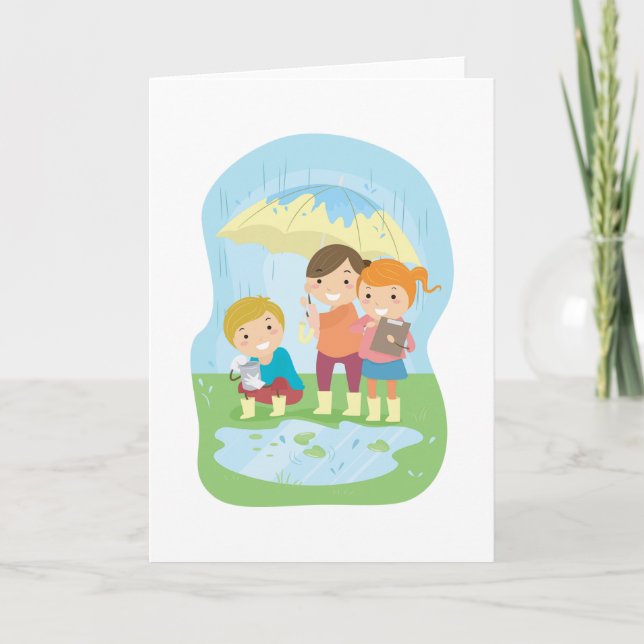 Kids Science Nature Study in Rain Karte (Vorderseite)