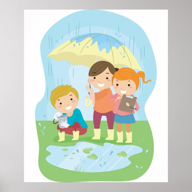 Kids Science Nature Study in Rain Poster (Vorne)