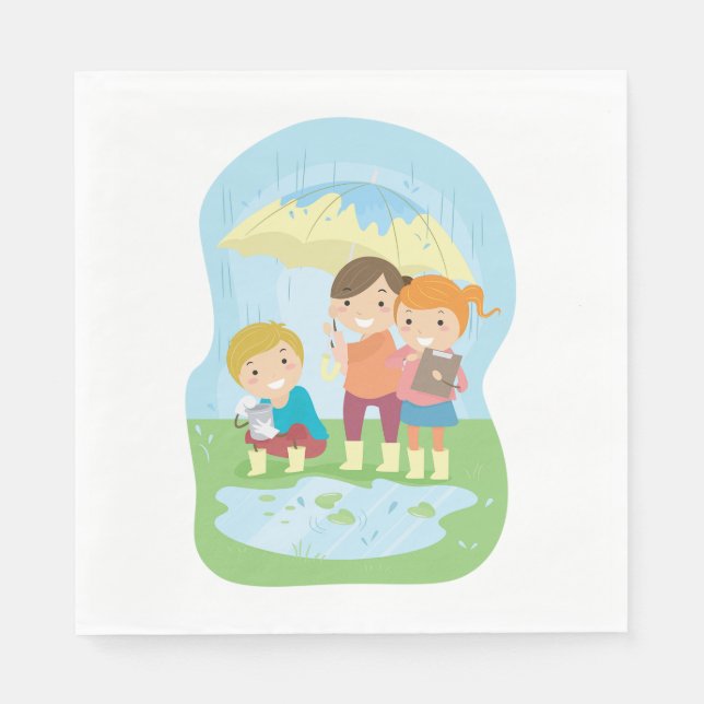 Kids Science Nature Study in Rain Serviette (Vorderseite)
