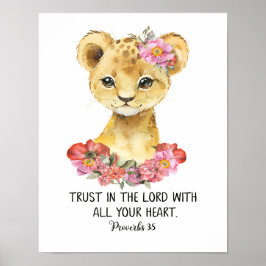 Kids Scripture Art, Watercolor Lion, Proverbs 3:5  Poster