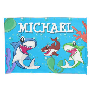 Kids Shark Cartoon Unterwasser Blue Sea Ocean Kissenbezug