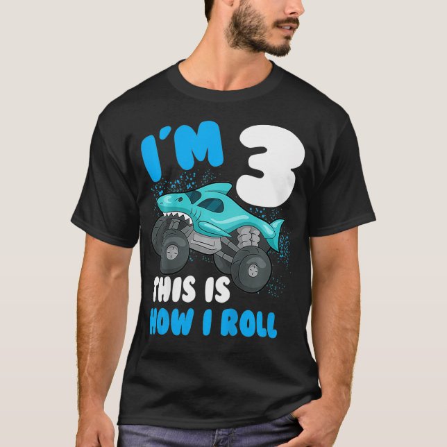 Kids Shark Monster truck Birthday Party Toddler is T-Shirt (Vorderseite)