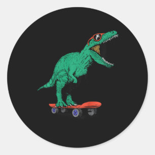 Kids Skater Skateboard fahrender T-Rex Dinosaurier Runder Aufkleber