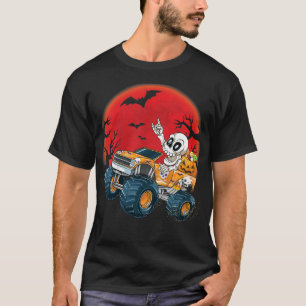 Kids Skeleton Monster Truck Halloween Pumpkin Tric T-Shirt