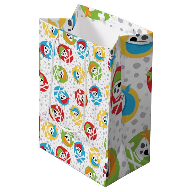 Kids SKULL Party Pirate Medium Geschenktasche Mittlere Geschenktüte (Vorderseite Schrägansicht)
