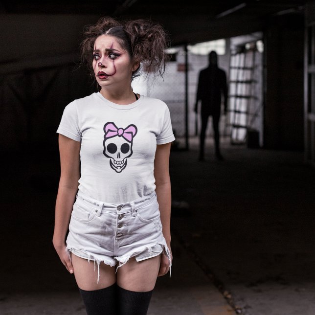 Kids Skull T - Shirt - Spooky Lady Pink Bow Design (Von Creator hochgeladen)