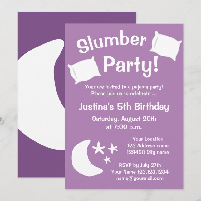 Kid's slumber-leepover Pyjama-Party Einladungen (Vorne/Hinten)