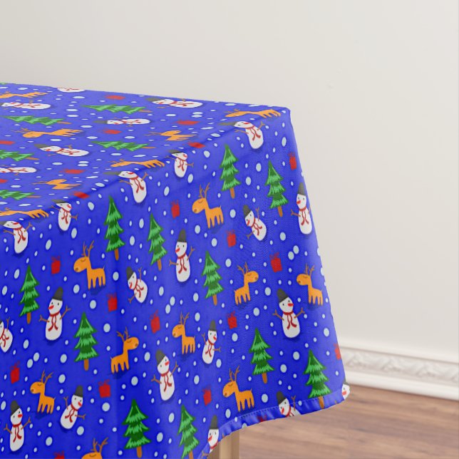 Kids Snowmen Rentier Weihnachtsbaumen Blau Rot Tischdecke (Beispiel)