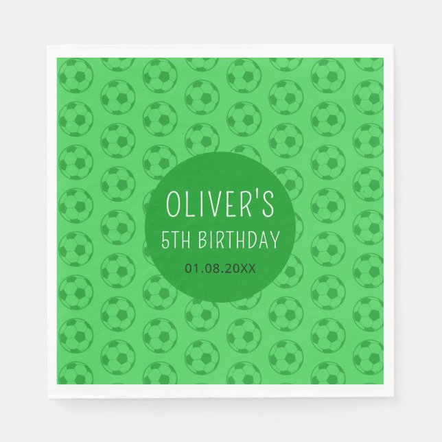 Kids Soccer Ball Green Boys Birthday Party Serviette (Vorderseite)
