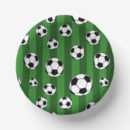 Kids Soccer Ball Pattern on Green Stripes Birthday Pappteller