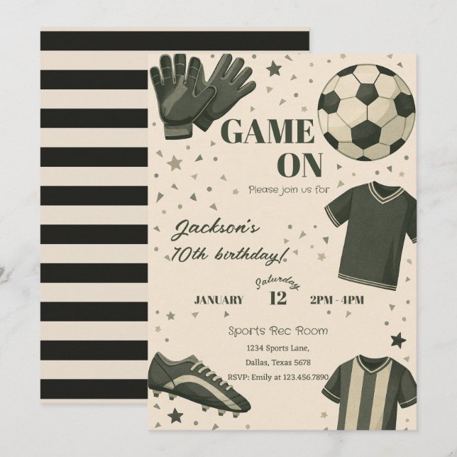 Kids Soccer Themed Birthday Invitation Einladung (Vorne/Hinten)