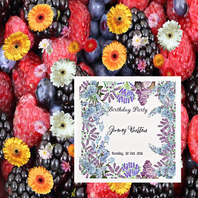 Kids Soft Pastel Blue Lilac Hydrangea Bud Geburtst Serviette (Kids Soft Pastel Blue Lilac Hydrangea Bud Birthday Paper Dinner Napkins)