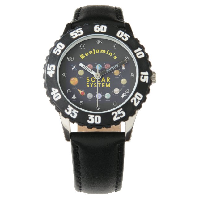 Kids Solar System Monogram Planets Astronaut Cool Armbanduhr (Vorderseite)