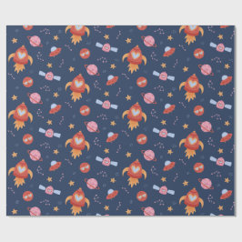 Kids Space Pattern with Rockets & Planets Geschenkpapier