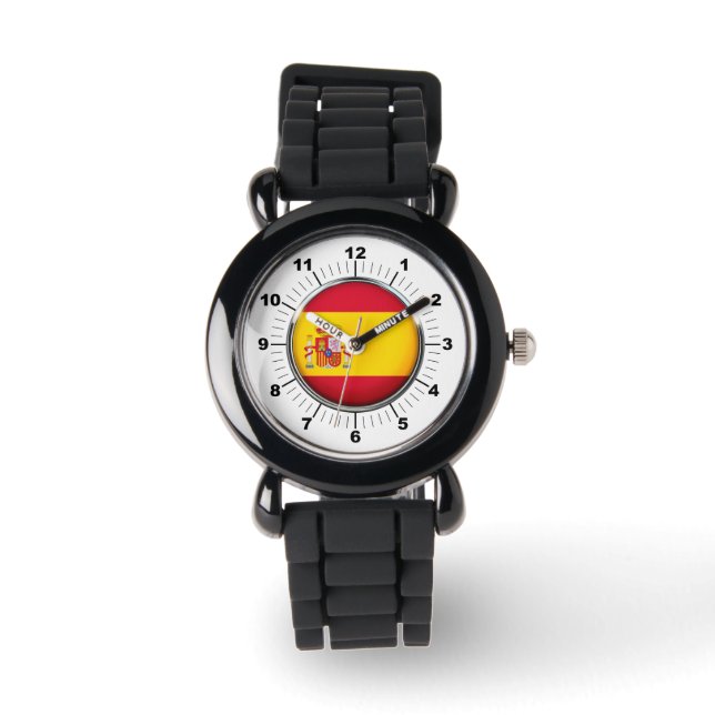 Kid's Spain Flag Silver Glitzer Strap Watch Armbanduhr (Vorderseite)