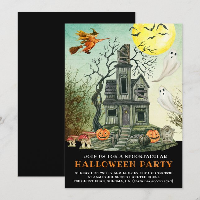 Kid's Spooktacular Spuk House Halloween-Party Einladung (Vorne/Hinten)