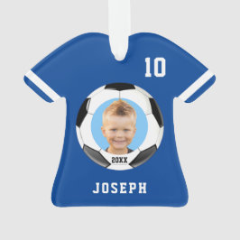 Kids Sporty Blue Foto Soccer Jersey Ornament