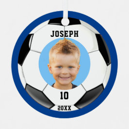 Kids Sporty Blue Foto Soccer Ornament Aus Metall