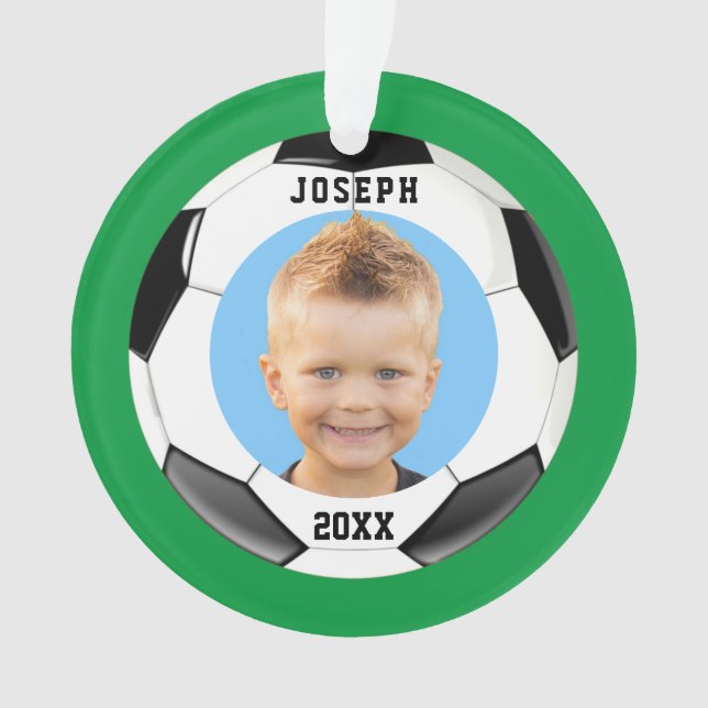 Kids Sporty Green Foto Soccer Ornament (Vorderseite)