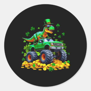 Kids St. Patrick's Day 2026 - Dinosaur reitet auf  Runder Aufkleber