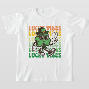 Kids St Patrick's Day Green Clove Lucky Vibes T-Shirt