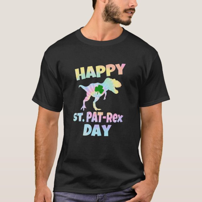 Kids St Patricks Day Tie Dye Tee Dinosaur Rex Todd (Vorderseite)