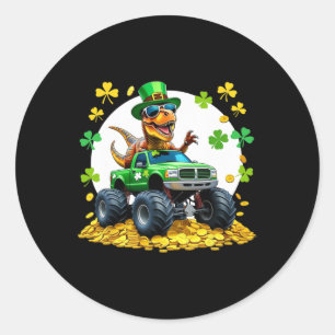 Kids St. Patrick's Tag 2026 - Dinosaur reitet auf  Runder Aufkleber