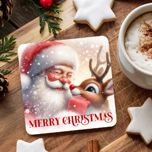 Kids Style Santa Rudolph Süße Weihnachtsuntersetze Rechteckiger Pappuntersetzer