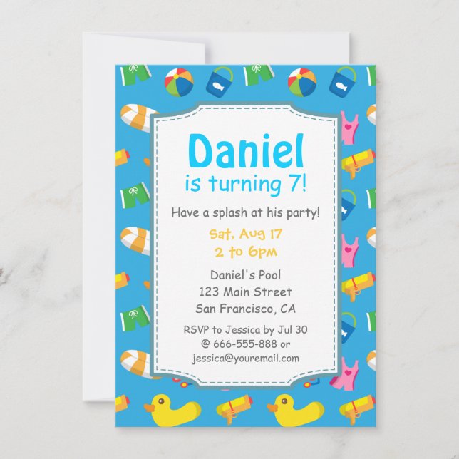 Kids Summer Splash Birthday Pool Party Einladung (Vorderseite)
