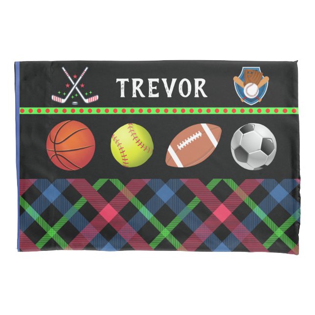 Kids Super Sports Tartan Personalisiert Kissenbezug (Vorderseite)