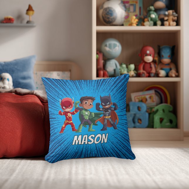 Kids Superhero Custom Name Boys Kissen (Von Creator hochgeladen)