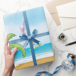 Kids surfen am tropischen Strand, Spaß im Sommer,  Geschenkpapier