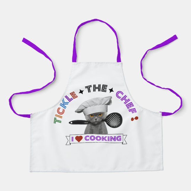Kids 'Tickle the Koch' Funny Cat Lila Schürze (Vorderseite)