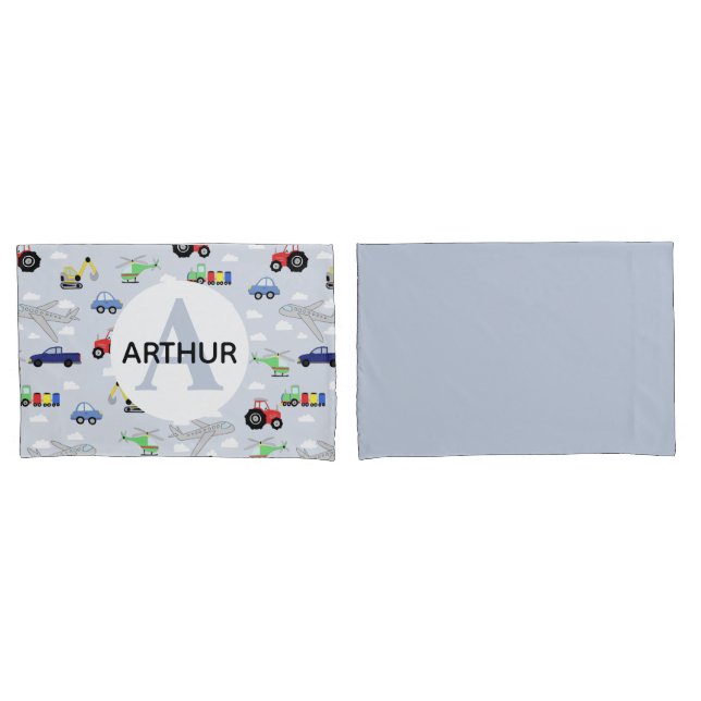 Kids Transport Pattern Monogram Car Name Kissenbezug (Vorderseite-Set)