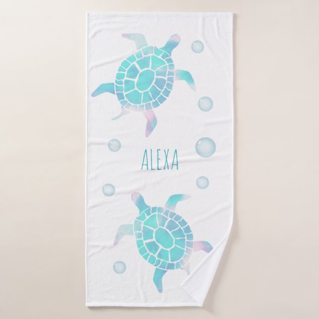 Kids Turtle Under The Sea Watercolor  (Serviette de bain)