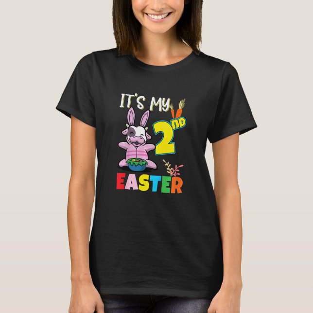 Kids Two Years Easter 2nd Birthday Baby Easter Cow T-Shirt (Vorderseite)