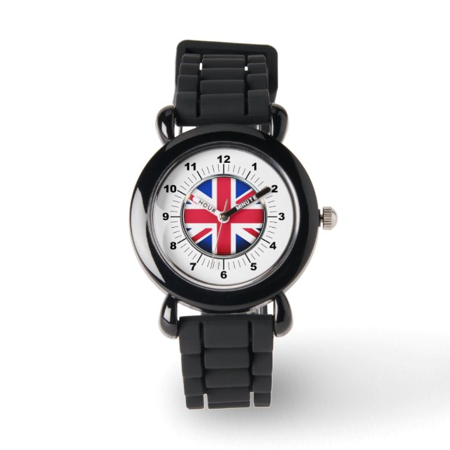 Kid's UK Flag Silver Glitzer Strap Watch Armbanduhr (Vorderseite)