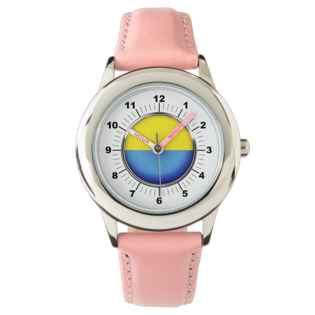 Kid's Ukraine Flag anpassbare Stahl rosa Herzen Armbanduhr (Vorderseite)