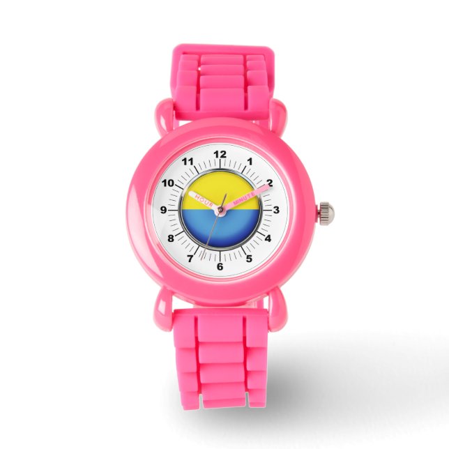 Kid's Ukraine-Flagge Rosa Glitzer Strap Watch Armbanduhr (Vorderseite)