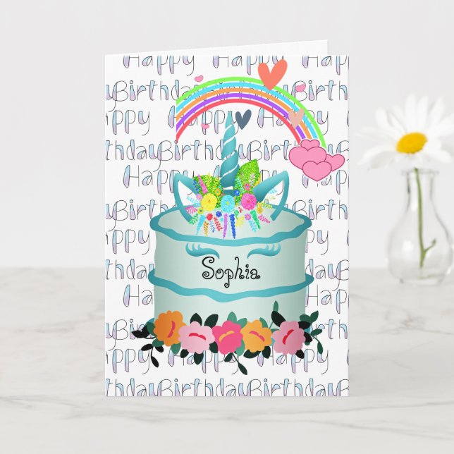 Kids Unicorn Cake Personalisiert Karte (Kleine Pflanze)