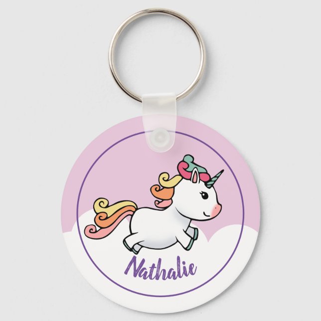 Kids unicorn Schlüsselanhänger mit Namen (Vorderseite)