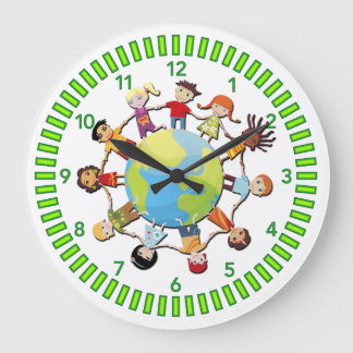 Kids Unite for Peace Clock Design Große Wanduhr