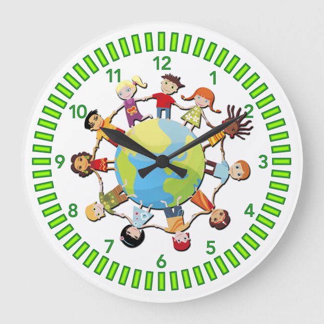Kids Unite for Peace Clock Design Große Wanduhr (Vorderseite)