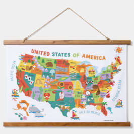 Kids US Map Wall Wandteppich Mit Holzrahmen
