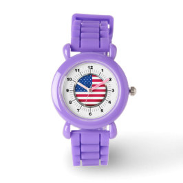 Kid's USA Flag Red Glitzer Strap Watch Armbanduhr