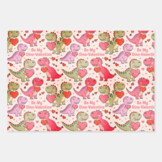 Kids valentine wrap with dinosaurs &hearts geschenkpapier set