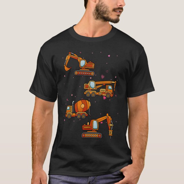 Kids Valentines Day Construction Trucks Funny Boys T-Shirt (Vorderseite)